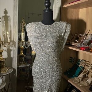 Zara Never Worn - Elegant Silver Sequin Dress
